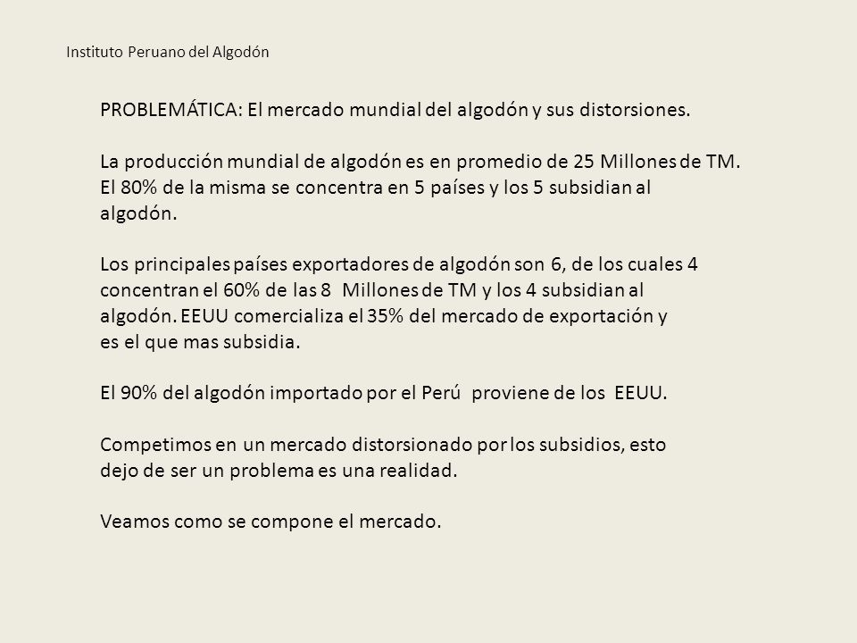 PROBLEMÁTICA: El mercado mundial del algodón y sus distorsiones.