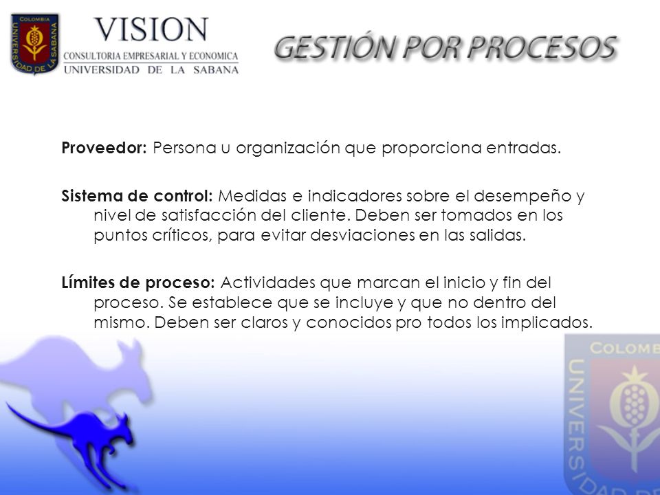 Proveedor: Persona u organización que proporciona entradas.