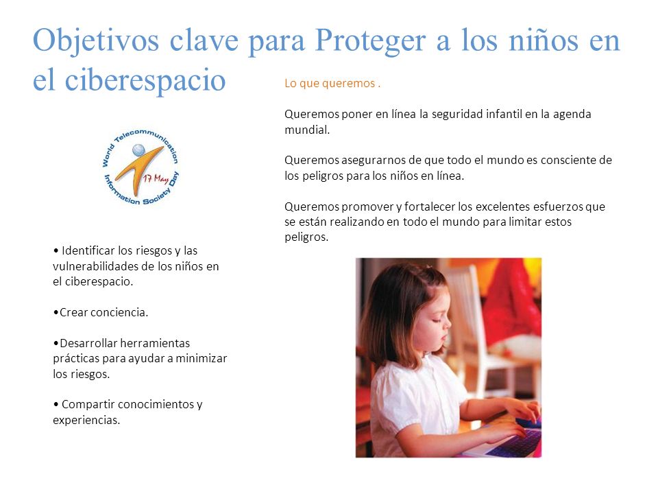 Objetivos clave para Proteger a los niños en el ciberespacio