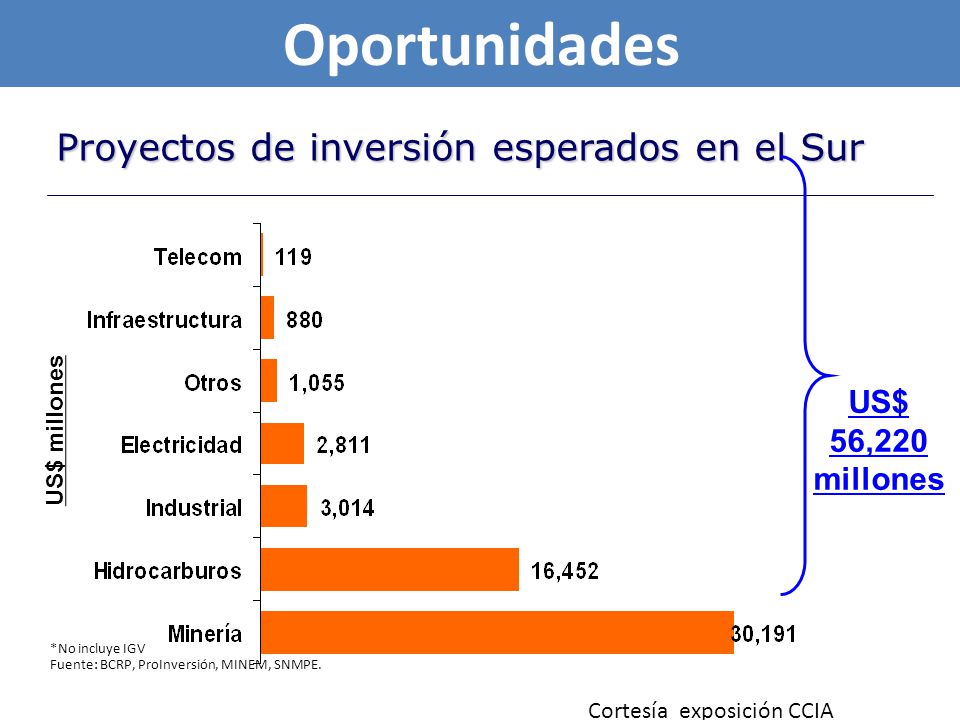 Oportunidades Proyectos de inversión esperados en el Sur US$ 56,220