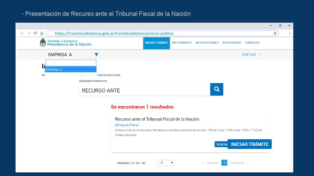 - Presentación de Recurso ante el Tribunal Fiscal de la Nación