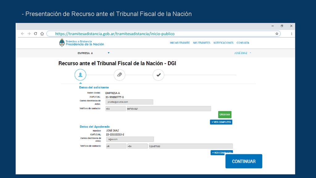 - Presentación de Recurso ante el Tribunal Fiscal de la Nación