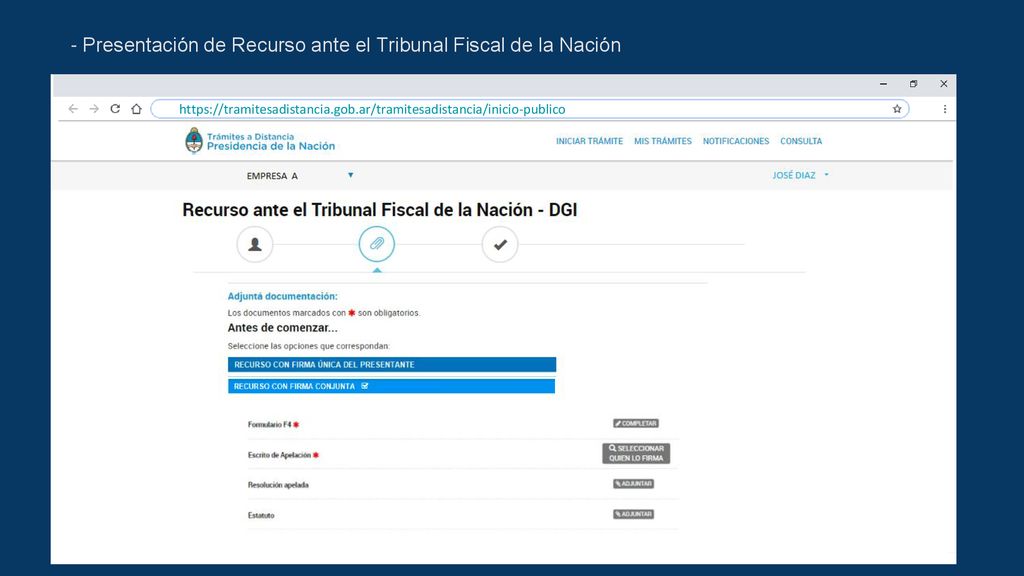 - Presentación de Recurso ante el Tribunal Fiscal de la Nación