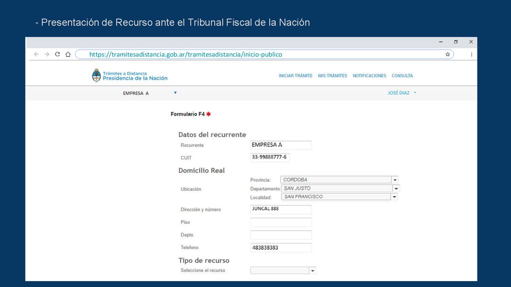 - Presentación de Recurso ante el Tribunal Fiscal de la Nación