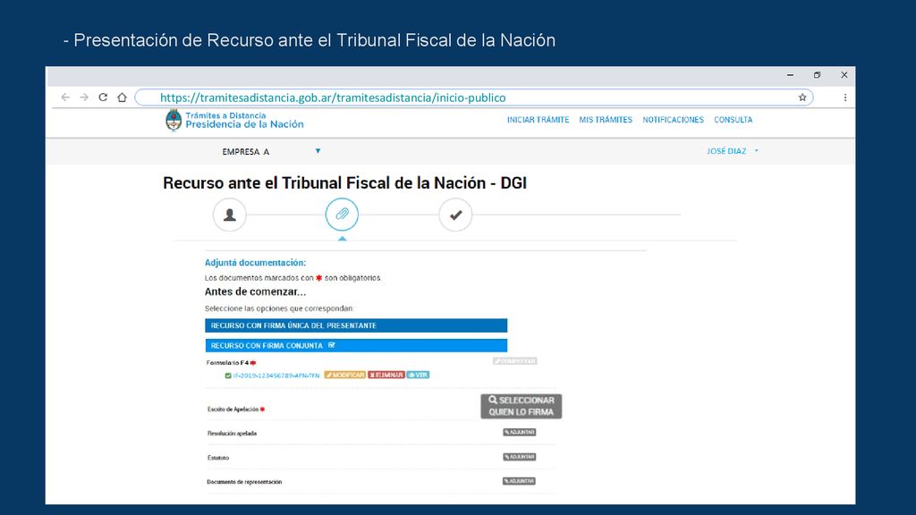- Presentación de Recurso ante el Tribunal Fiscal de la Nación