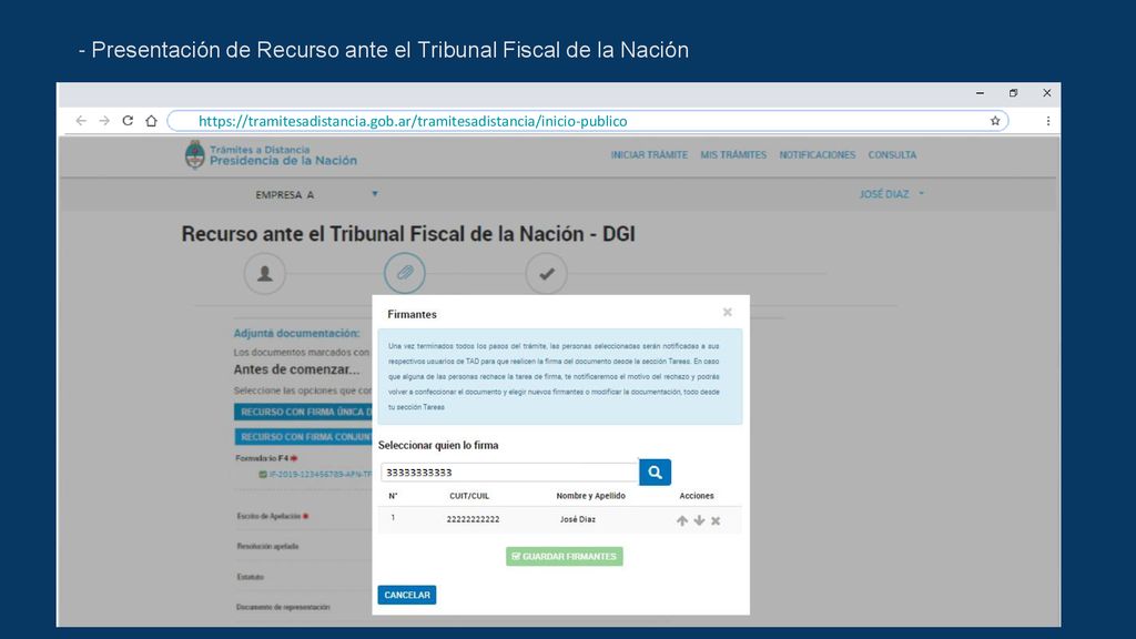 - Presentación de Recurso ante el Tribunal Fiscal de la Nación