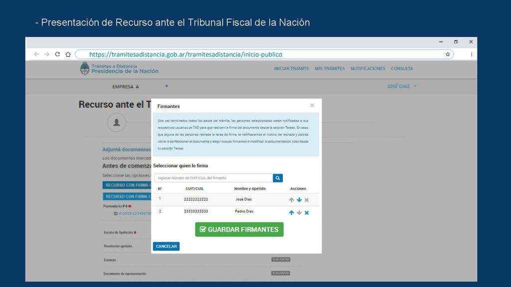- Presentación de Recurso ante el Tribunal Fiscal de la Nación