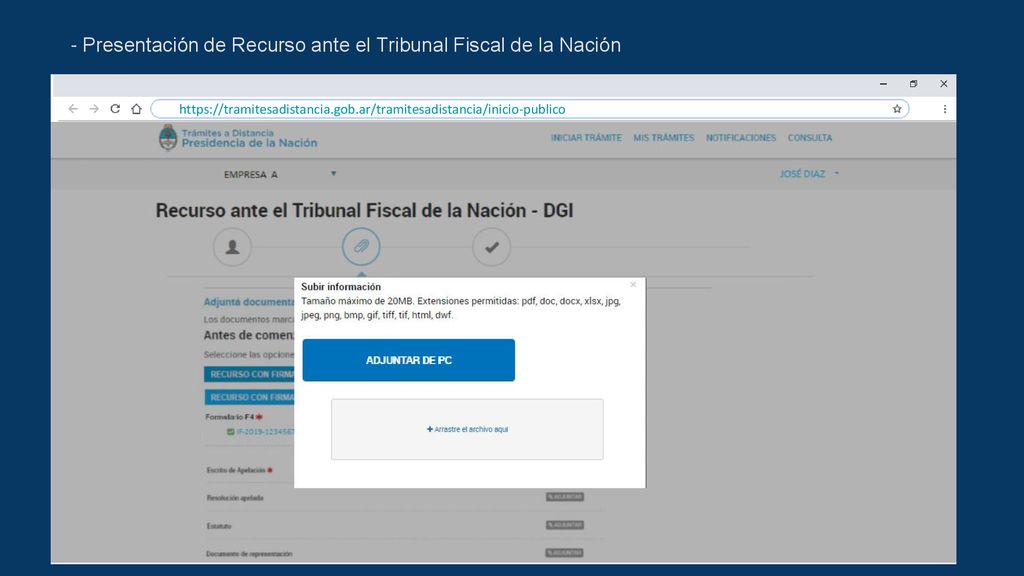- Presentación de Recurso ante el Tribunal Fiscal de la Nación
