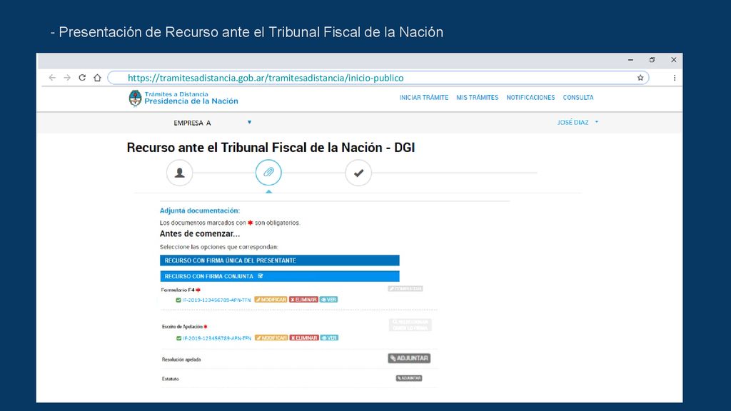 - Presentación de Recurso ante el Tribunal Fiscal de la Nación