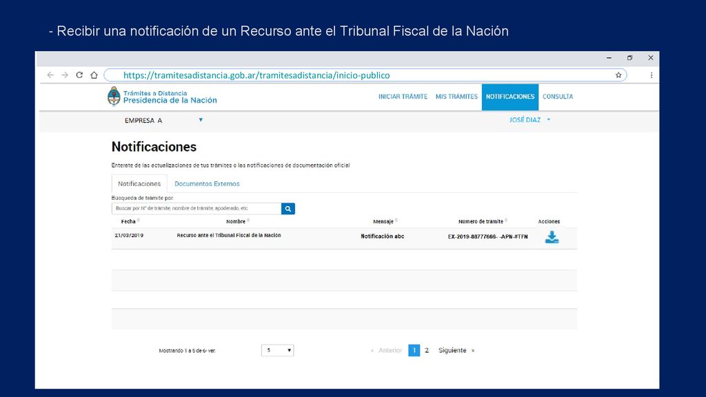 - Recibir una notificación de un Recurso ante el Tribunal Fiscal de la Nación