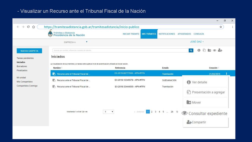 - Visualizar un Recurso ante el Tribunal Fiscal de la Nación