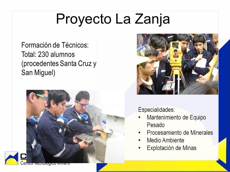 Proyecto La Zanja Formación de Técnicos: Total: 230 alumnos