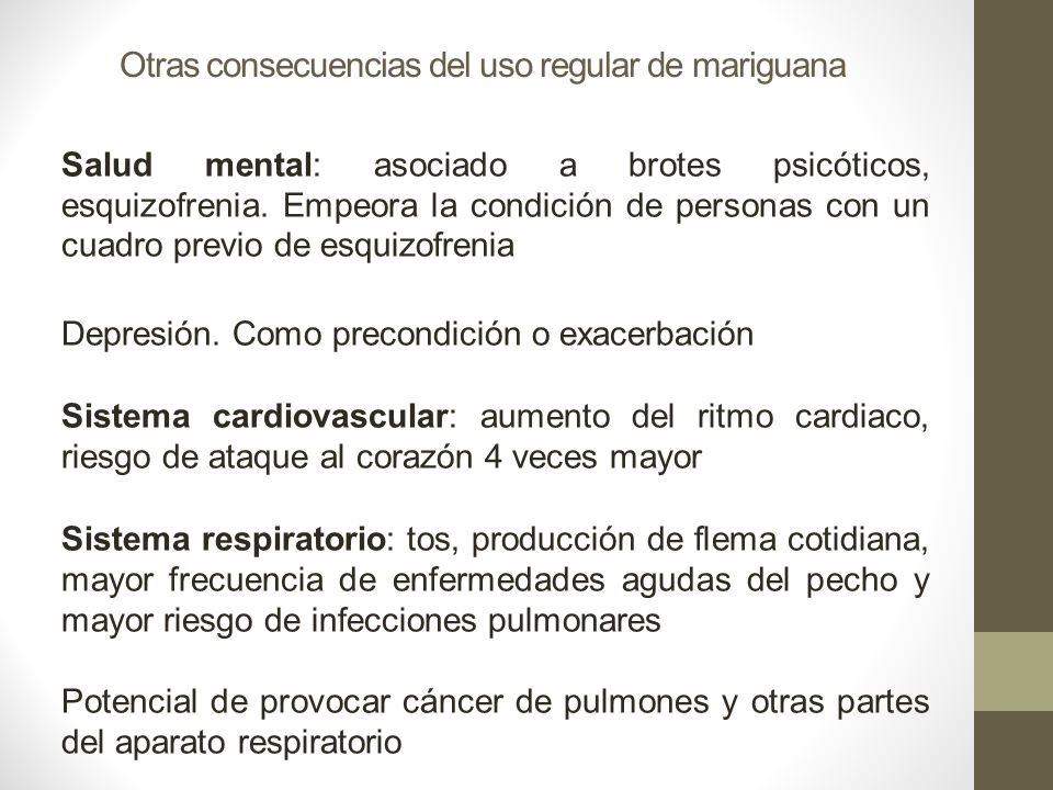 Otras consecuencias del uso regular de mariguana