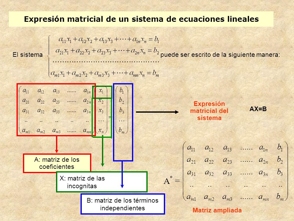 Expresión matricial de un sistema de ecuaciones lineales