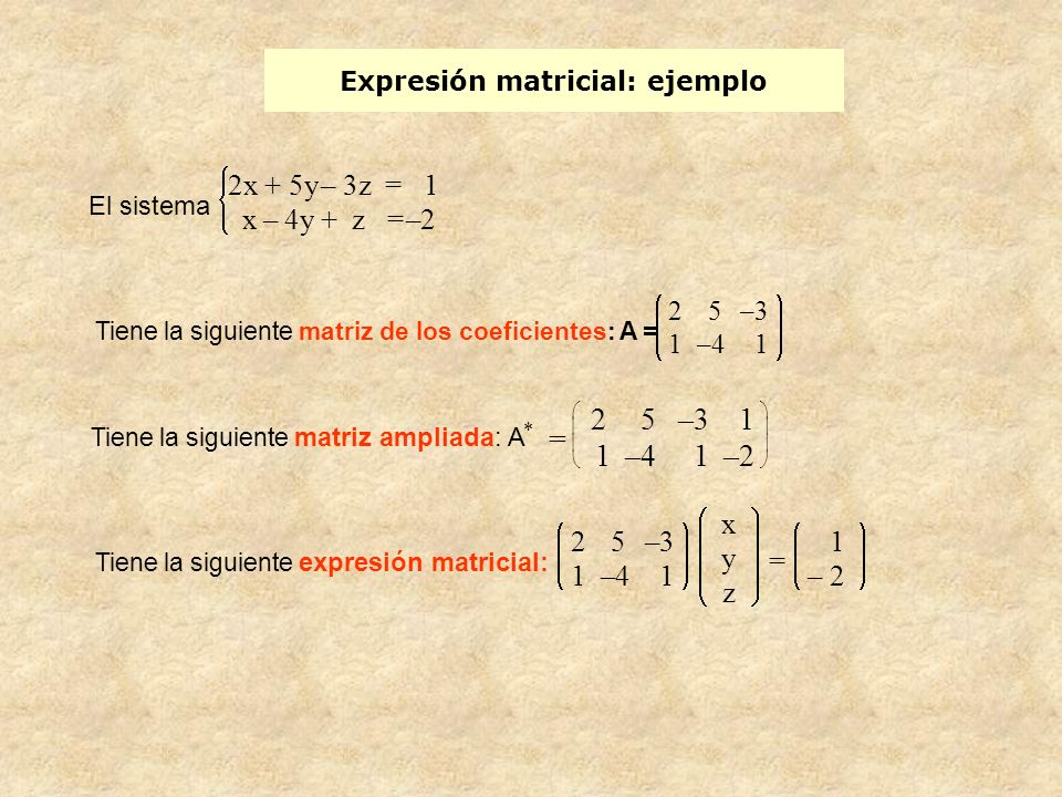 Expresión matricial: ejemplo