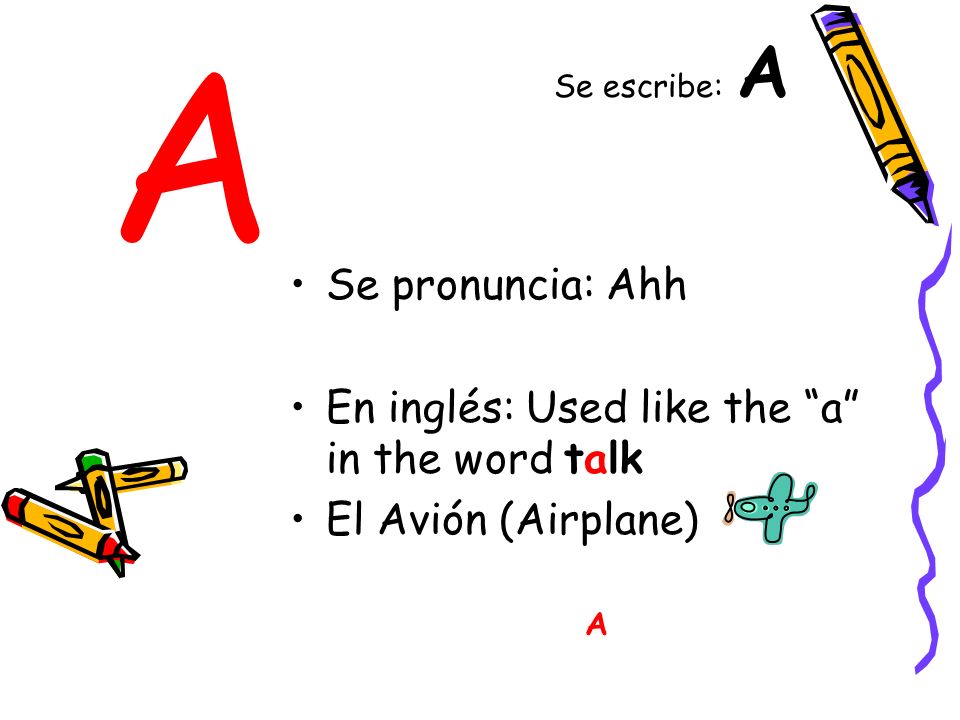 A Se pronuncia: Ahh En inglés: Used like the a in the word talk