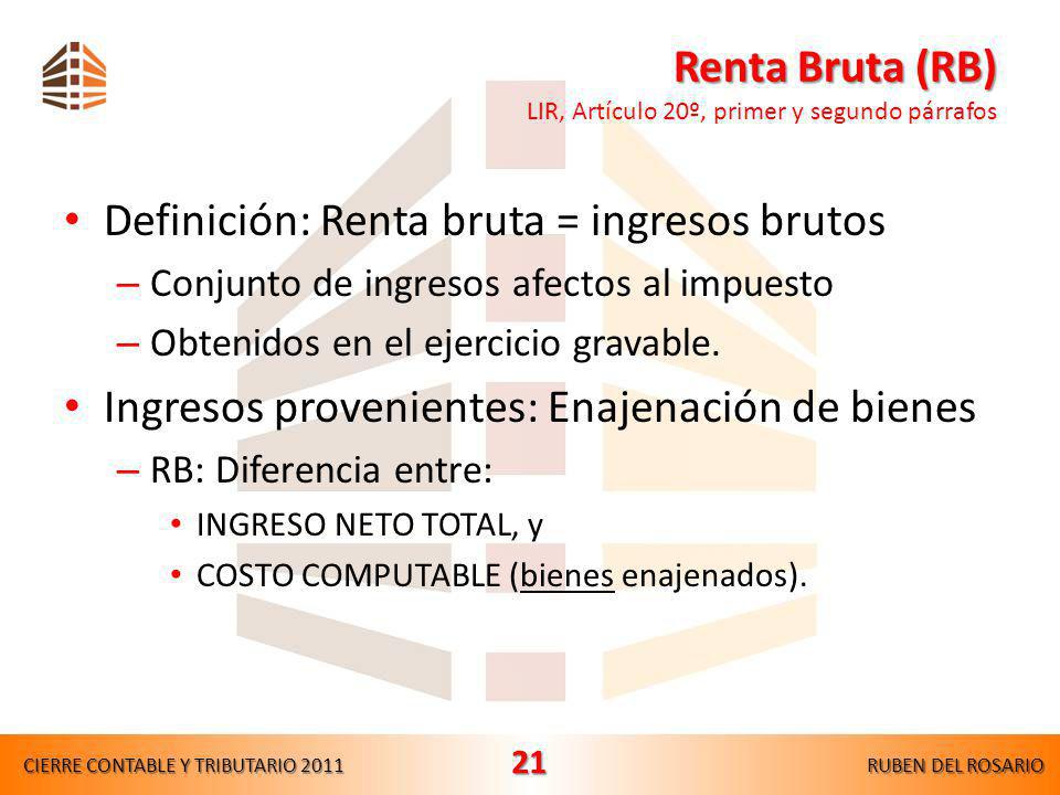 Renta Bruta (RB) LIR, Artículo 20º, primer y segundo párrafos
