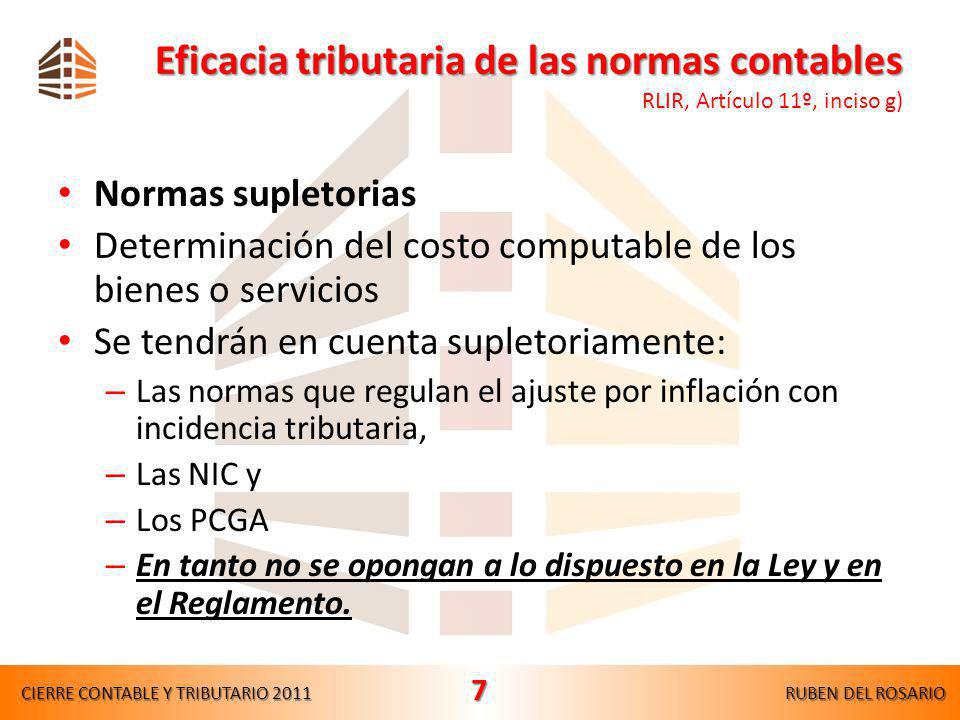 Eficacia tributaria de las normas contables RLIR, Artículo 11º, inciso g)