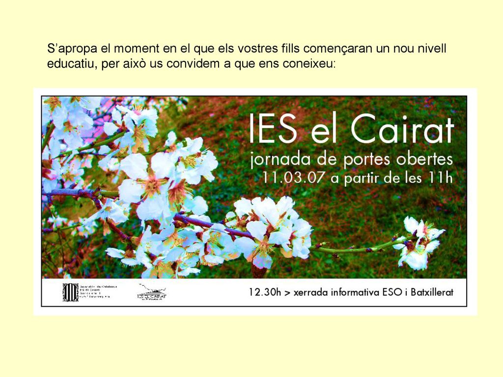 S’apropa el moment en el que els vostres fills començaran un nou nivell educatiu, per això us convidem a que ens coneixeu: