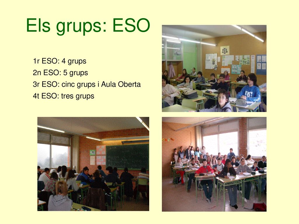 Els grups: ESO 1r ESO: 4 grups 2n ESO: 5 grups