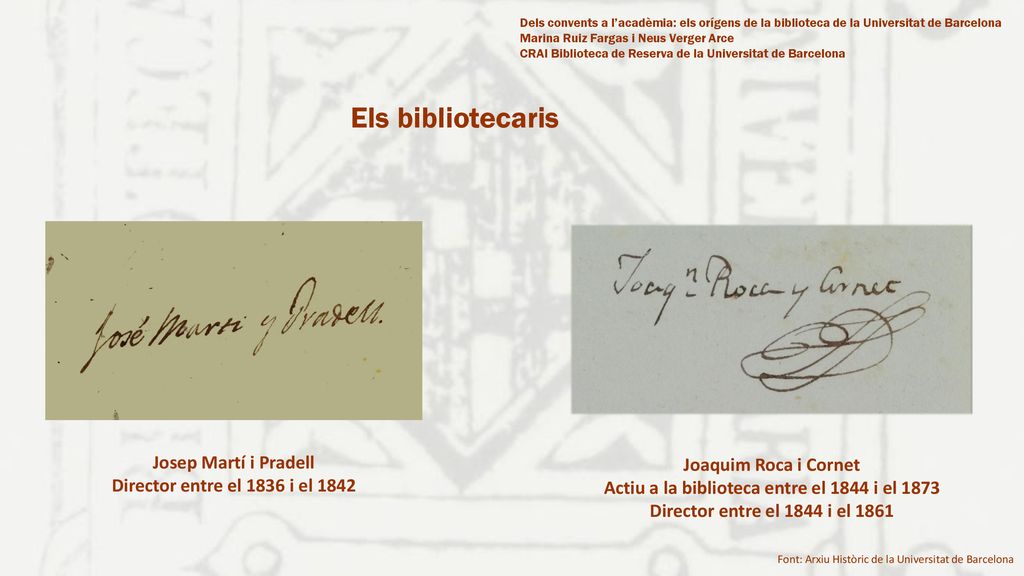 Actiu a la biblioteca entre el 1844 i el 1873