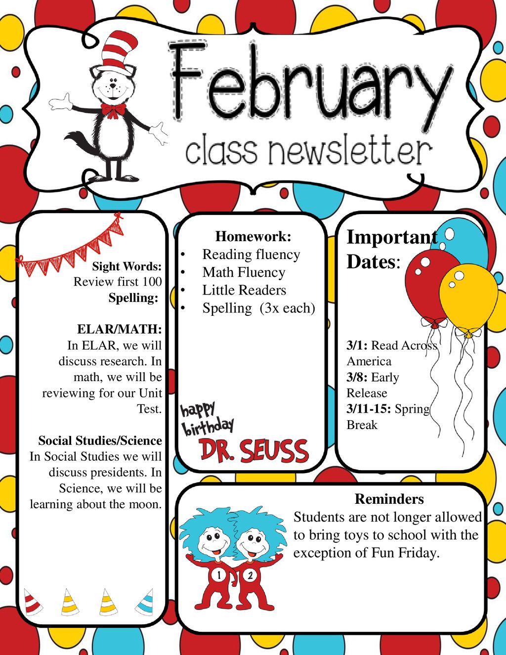 Important Dates: Homework: Reading fluency Math Fluency Little Readers