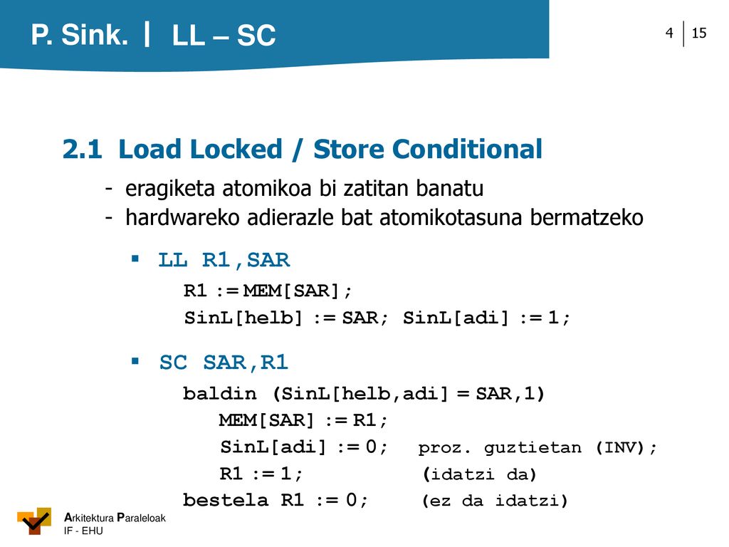 LL – SC 2.1 Load Locked / Store Conditional ▪ LL R1,SAR ▪ SC SAR,R1