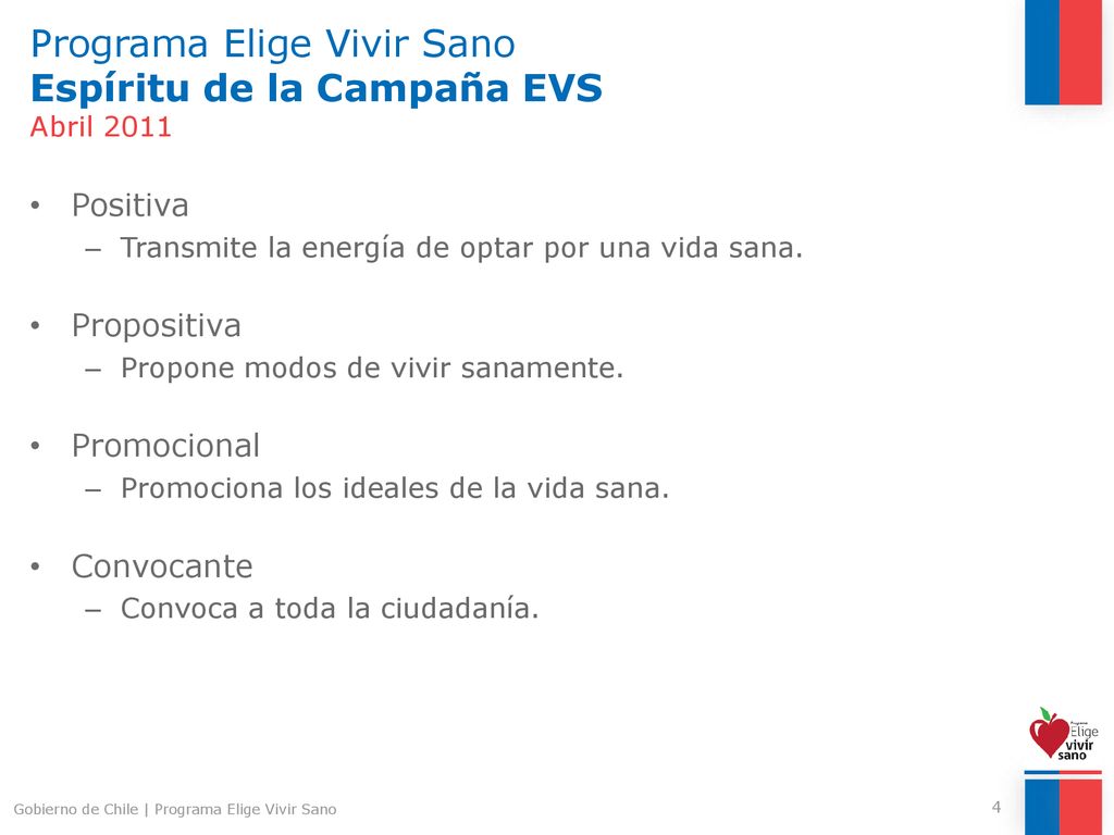 Programa Elige Vivir Sano Espíritu de la Campaña EVS Abril 2011