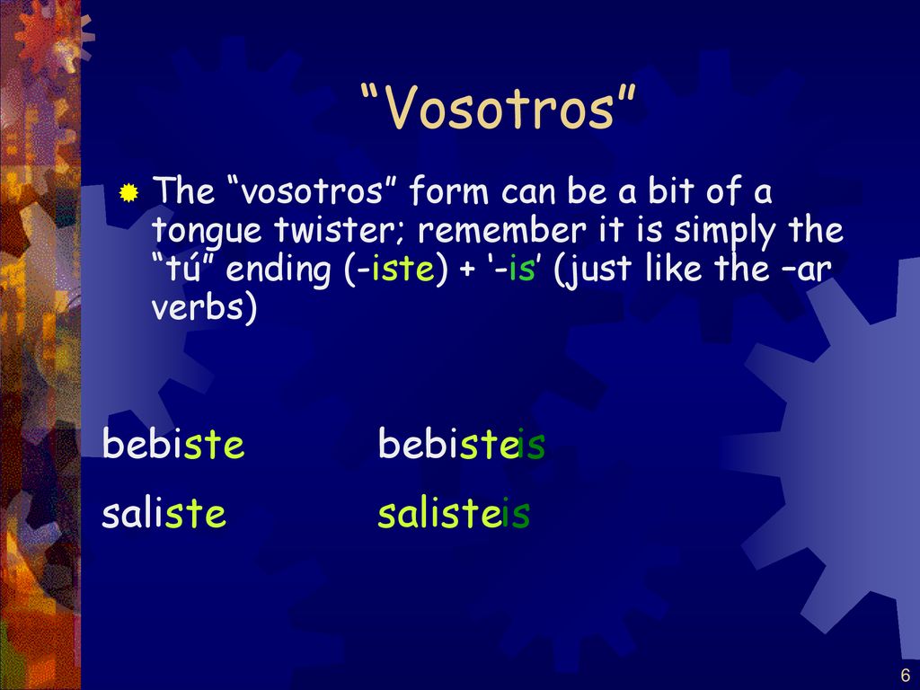 Vosotros bebiste bebiste is saliste saliste is