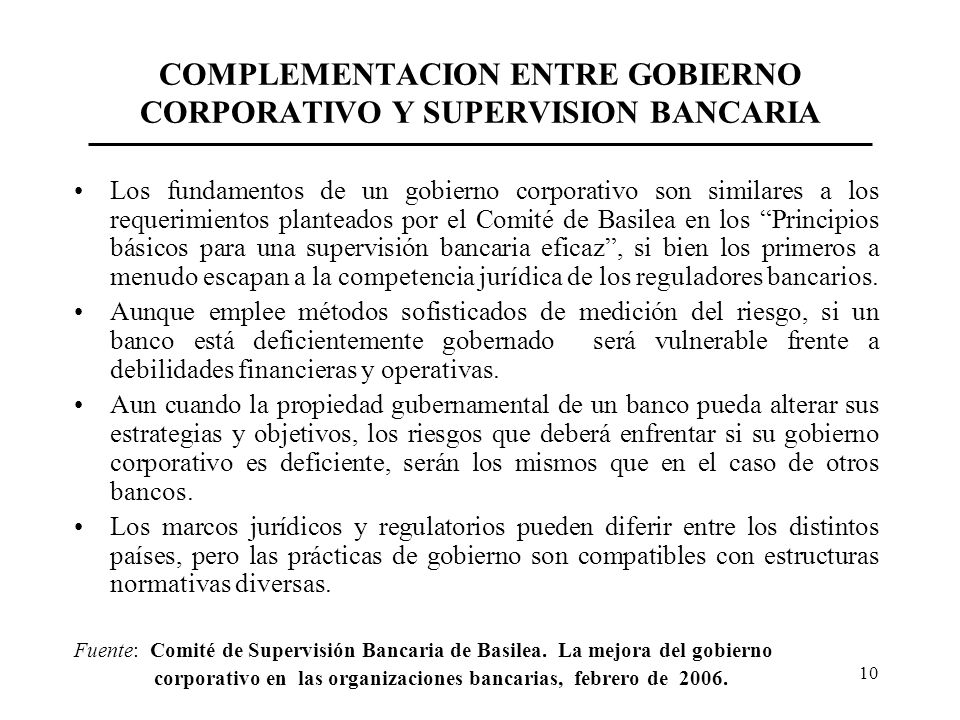 COMPLEMENTACION ENTRE GOBIERNO CORPORATIVO Y SUPERVISION BANCARIA
