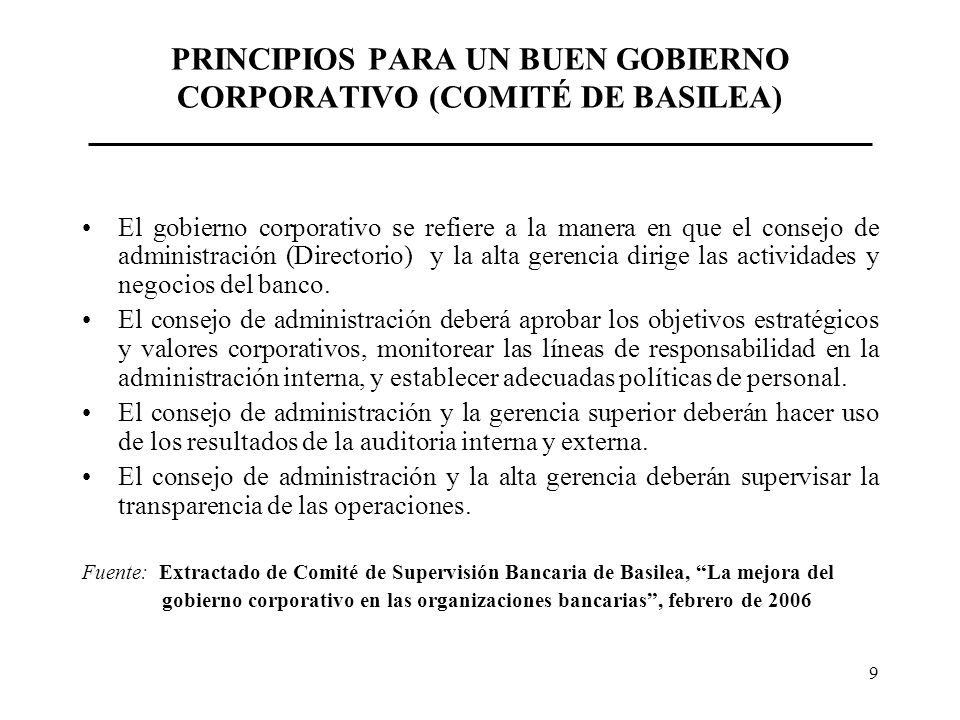 PRINCIPIOS PARA UN BUEN GOBIERNO CORPORATIVO (COMITÉ DE BASILEA)