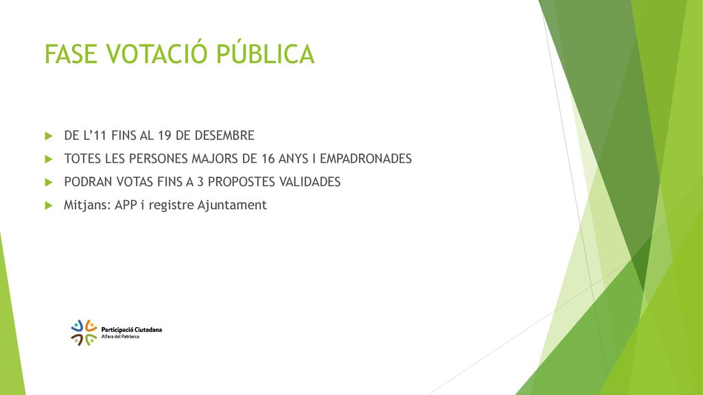 FASE VOTACIÓ PÚBLICA DE L’11 FINS AL 19 DE DESEMBRE