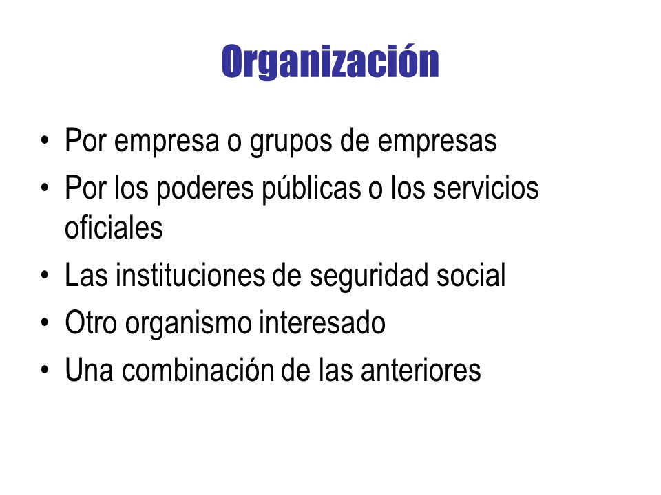 Organización Por empresa o grupos de empresas
