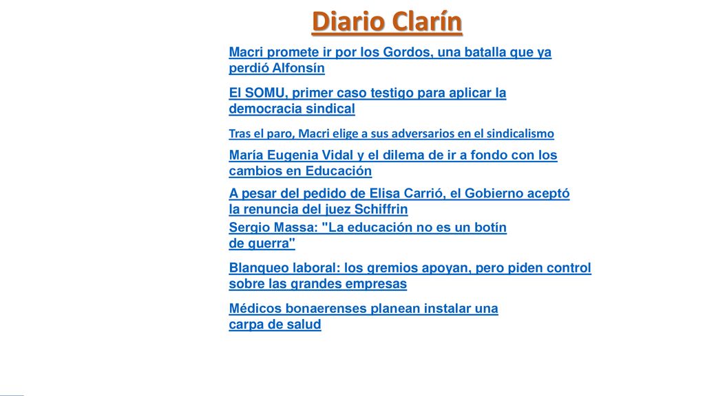 Diario Clarín Macri promete ir por los Gordos, una batalla que ya perdió Alfonsín. El SOMU, primer caso testigo para aplicar la democracia sindical.