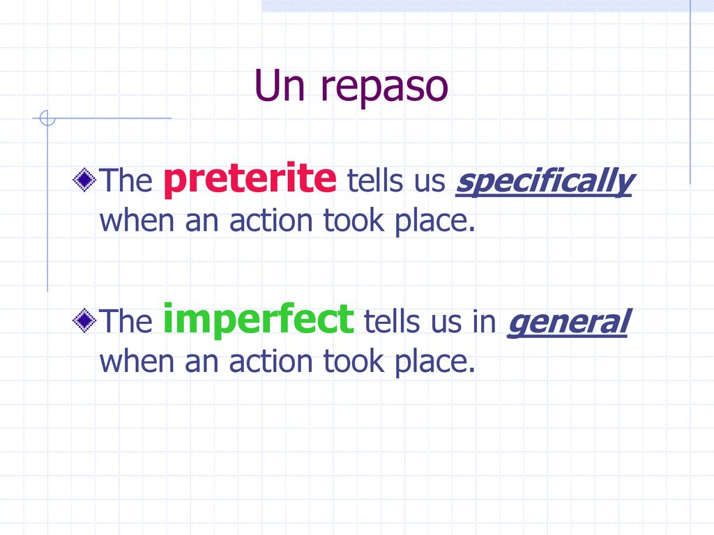 Un repaso The preterite tells us specifically when an action took place.