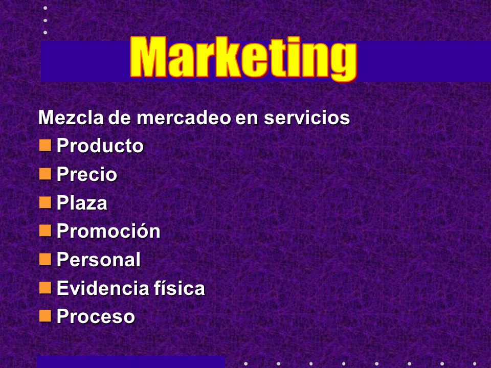 Marketing Mezcla de mercadeo en servicios Producto Precio Plaza