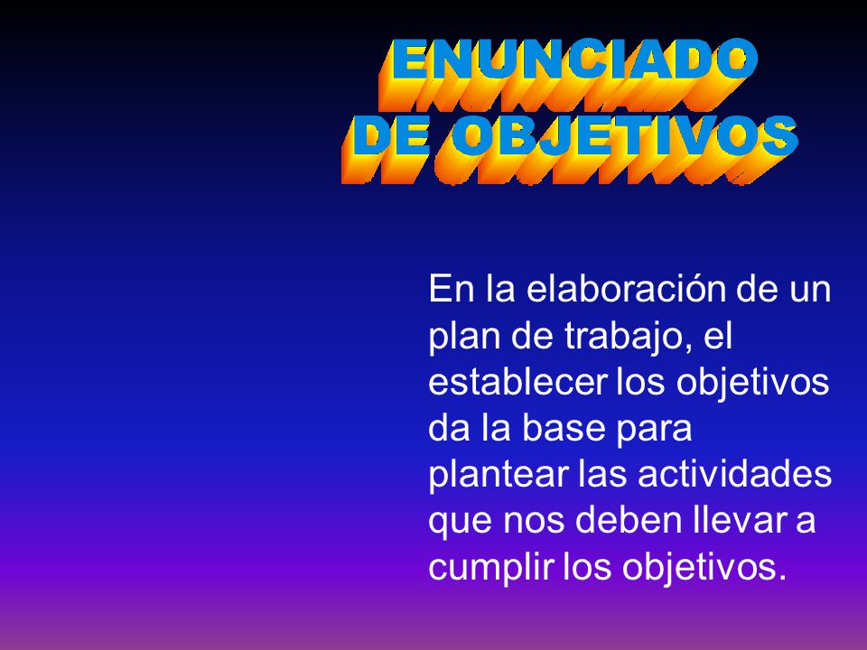 En la elaboración de un plan de trabajo, el establecer los objetivos da la base para plantear las actividades que nos deben llevar a cumplir los objetivos.