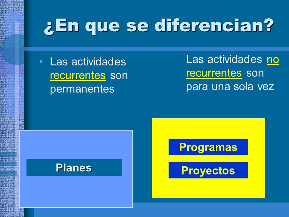 ¿En que se diferencian Las actividades no recurrentes son para una sola vez. Las actividades recurrentes son permanentes.