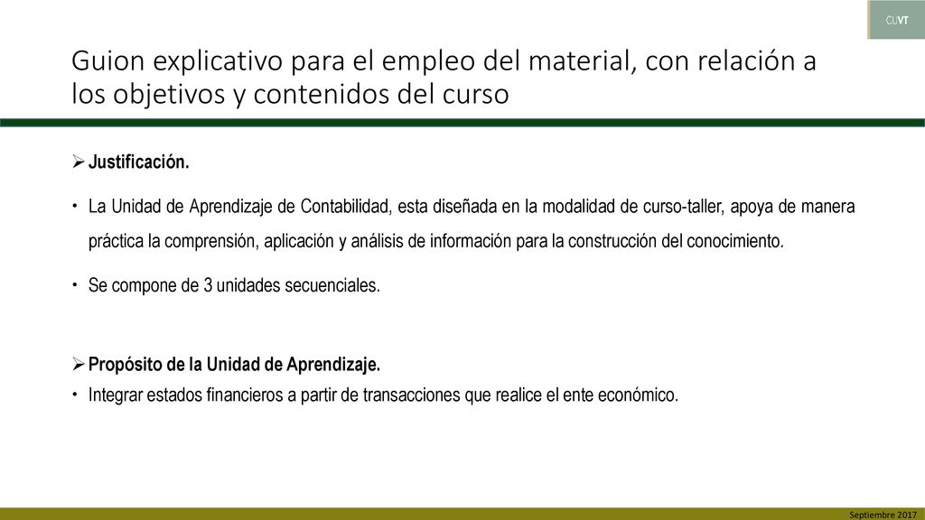 Guion explicativo para el empleo del material, con relación a los objetivos y contenidos del curso