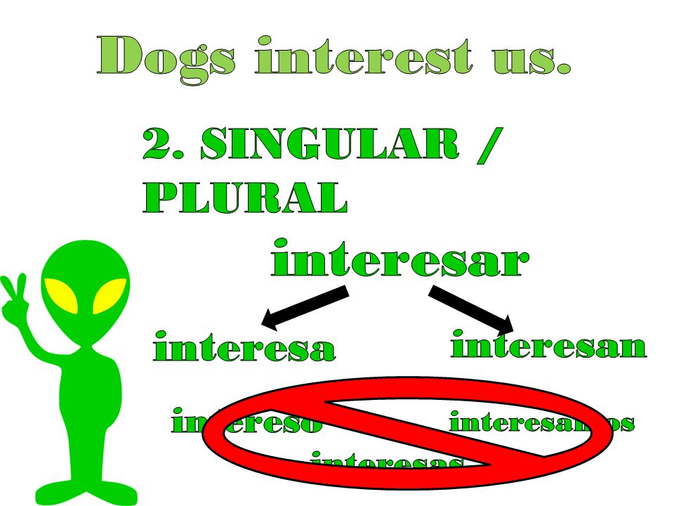 Dogs interest us. interesar 2. SINGULAR / PLURAL interesa interesan