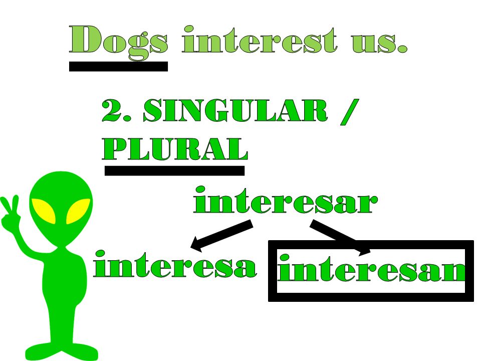 Dogs interest us. 2. SINGULAR / PLURAL interesar interesa interesan