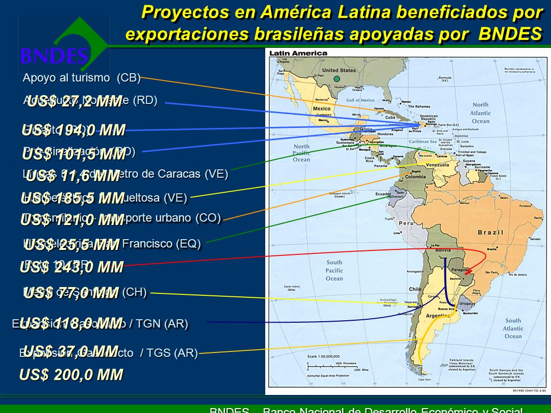 Proyectos en América Latina beneficiados por exportaciones brasileñas apoyadas por BNDES
