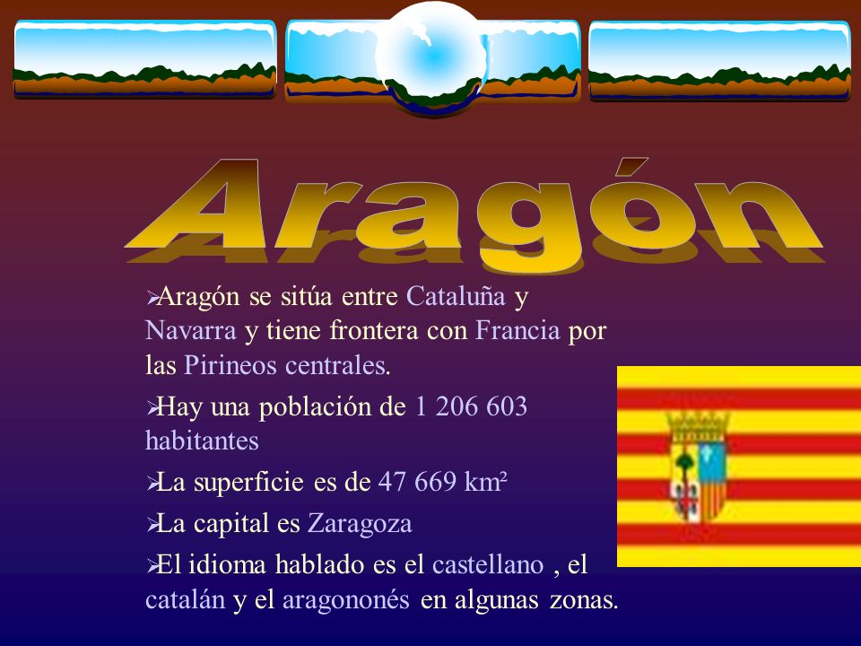 Aragón Aragón se sitúa entre Cataluña y Navarra y tiene frontera con Francia por las Pirineos centrales.