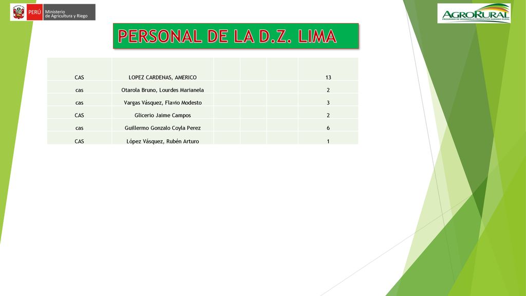 PERSONAL DE LA D.Z. LIMA CAS LOPEZ CARDENAS, AMERICO 13 cas