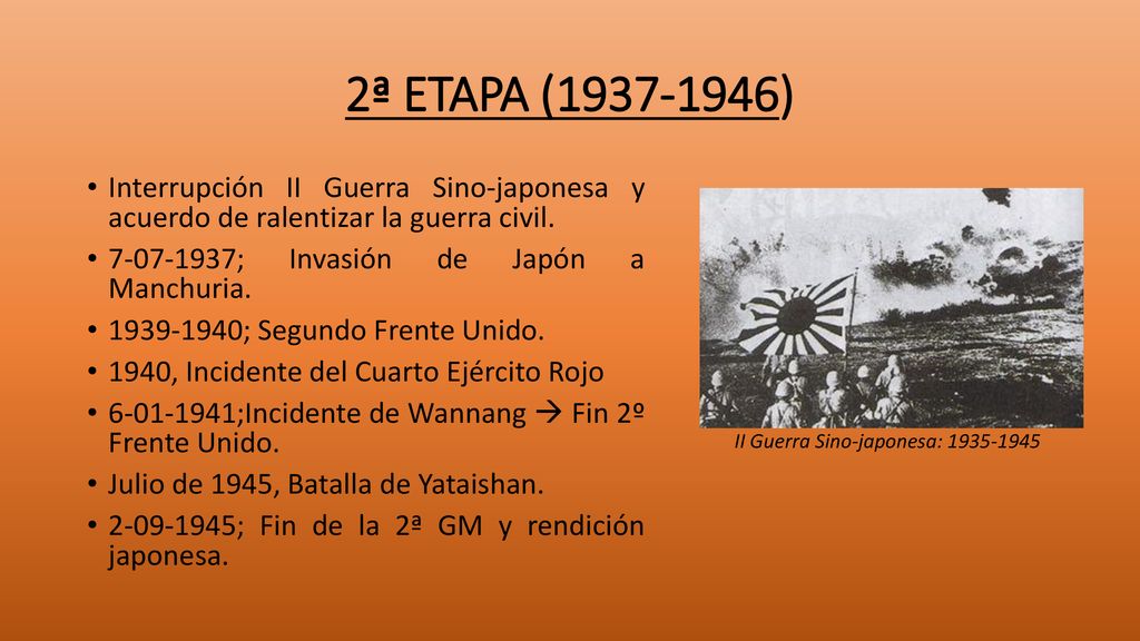 2ª ETAPA ( ) Interrupción II Guerra Sino-japonesa y acuerdo de ralentizar la guerra civil.
