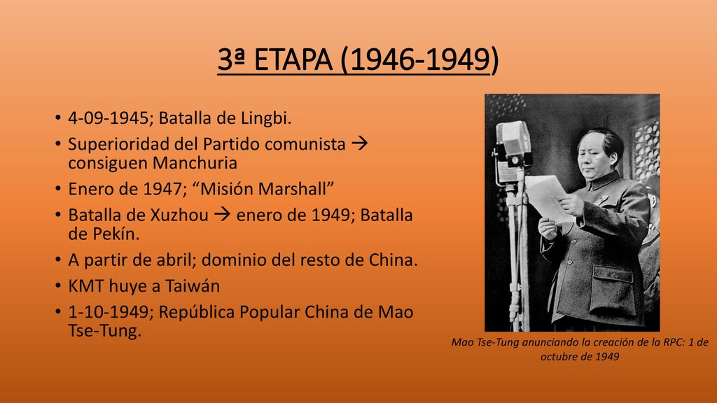 Mao Tse-Tung anunciando la creación de la RPC: 1 de octubre de 1949