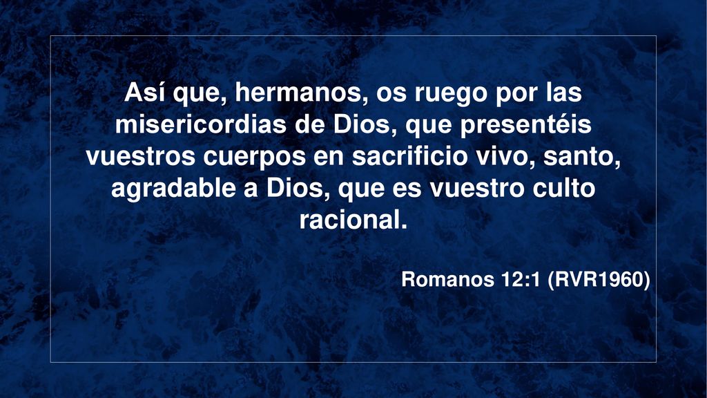 Así que, hermanos, os ruego por las misericordias de Dios, que presentéis vuestros cuerpos en sacrificio vivo, santo, agradable a Dios, que es vuestro culto racional.