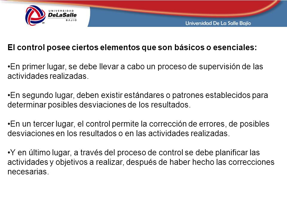 El control posee ciertos elementos que son básicos o esenciales: