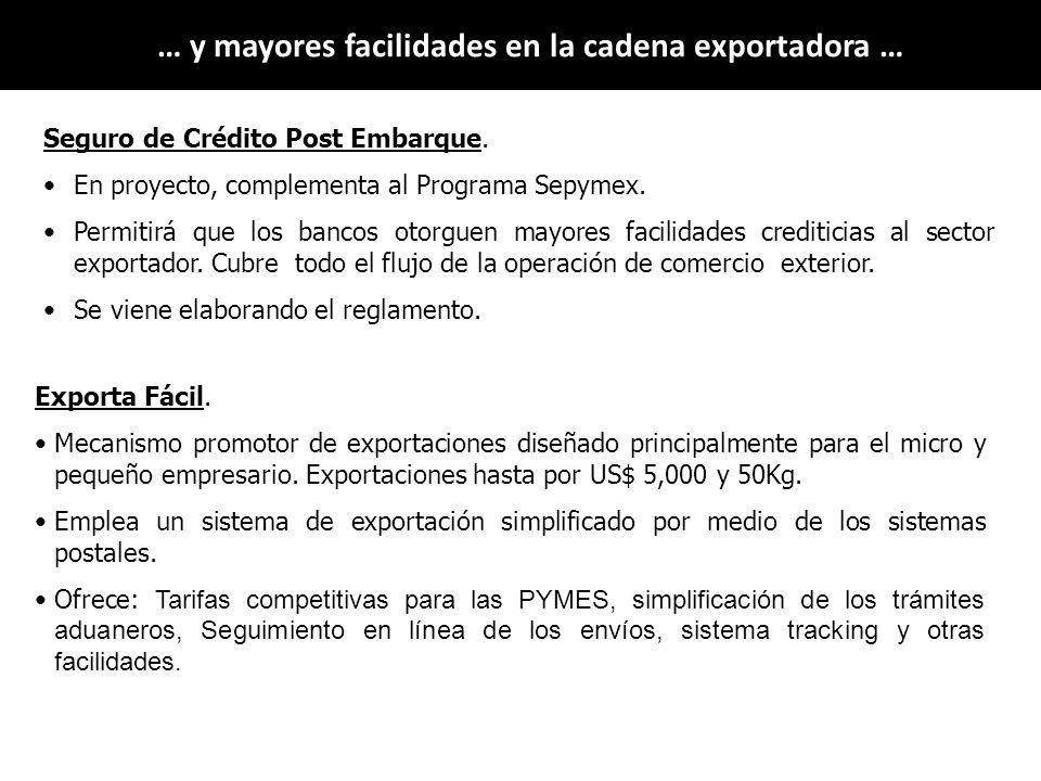 … y mayores facilidades en la cadena exportadora …