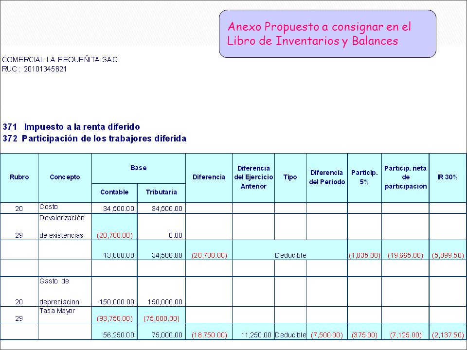 Anexo Propuesto a consignar en el Libro de Inventarios y Balances